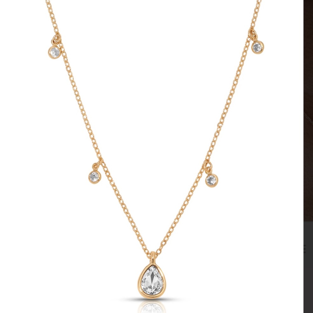 Ettika 14K Gold Plated Gold Necklace with Clear Crystal Drops